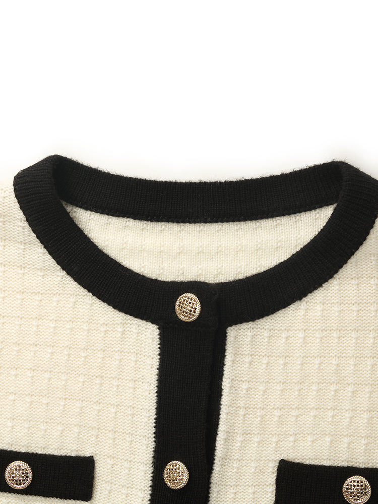 Pre-Order Contrast Trim Cardigan And Vest Dress Two-Piece Set