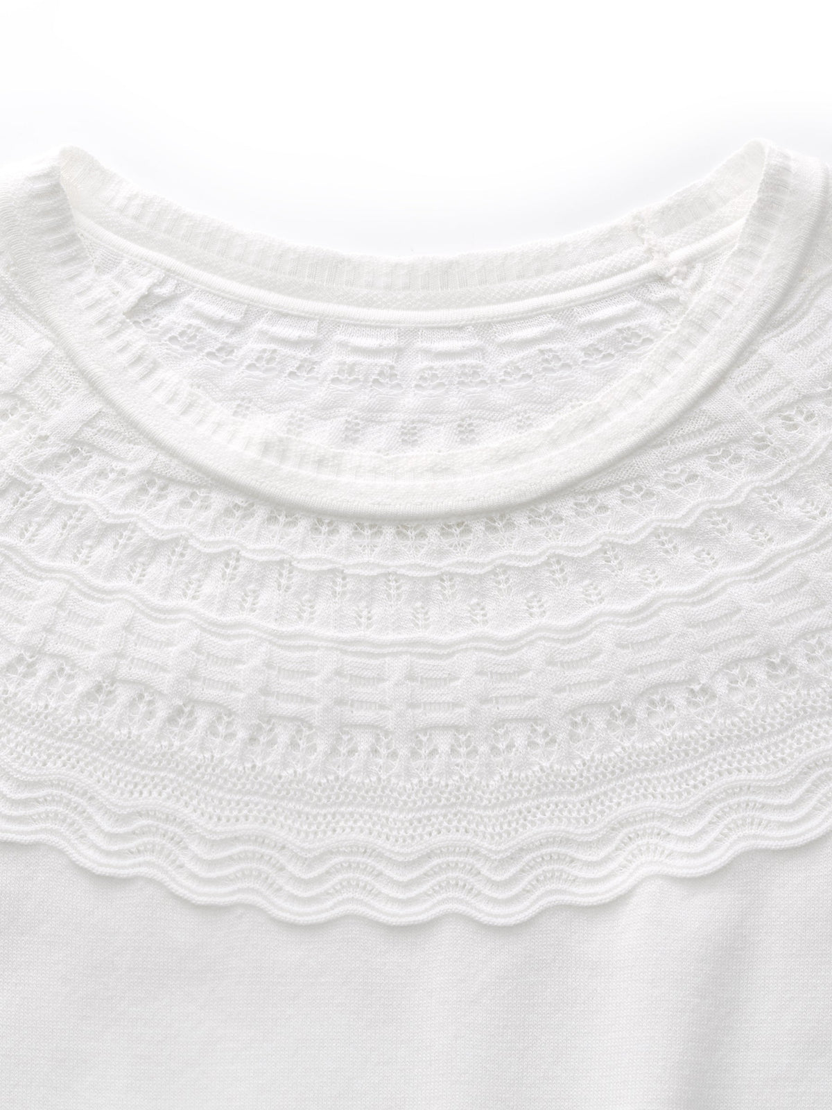 Tencel Blend Openwork Women Ruffle Round Neck Knit Top