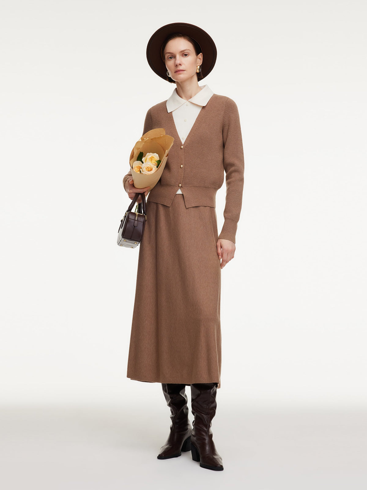 Faux-Layered Knit Top And Skirt Two-Piece Set