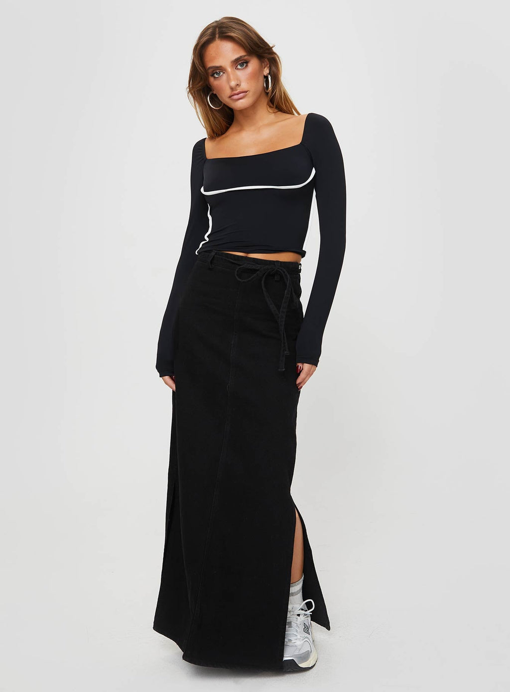 Maidenwell Contrast Long Sleeve Top Black
