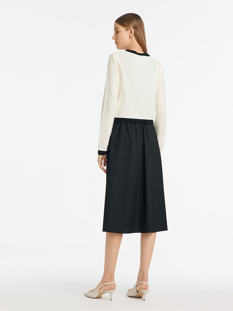 Pre-Order Contrast Trim Cardigan And Vest Dress Two-Piece Set