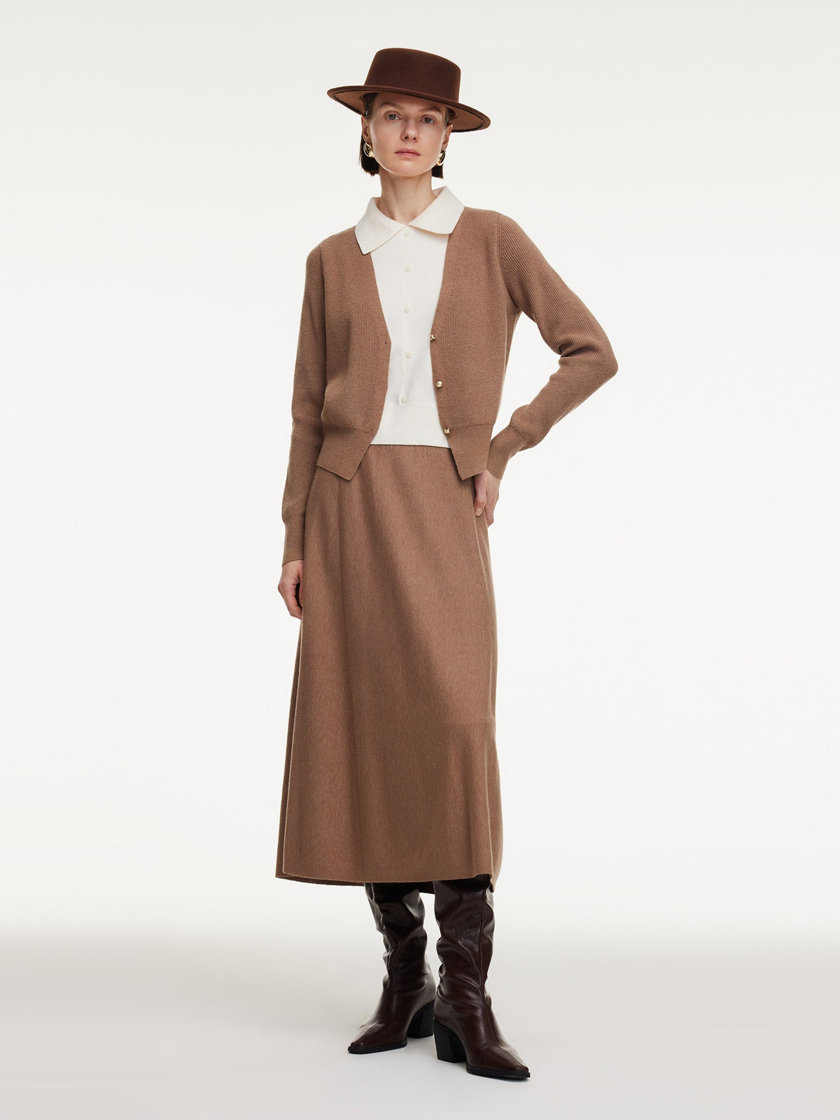 Faux-Layered Knit Top And Skirt Two-Piece Set