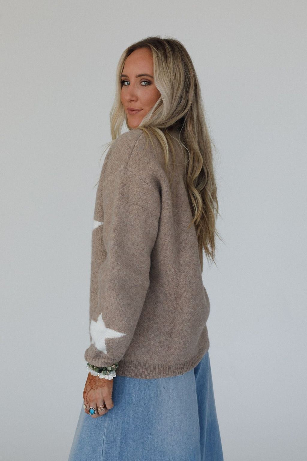 Corrine Star Print Sweater - Latte