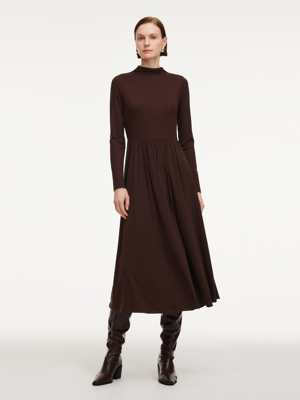Faux Suede Vest And Knit Dress Two-Piece Set With Belt