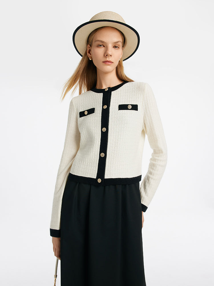 Pre-Order Contrast Trim Cardigan And Vest Dress Two-Piece Set