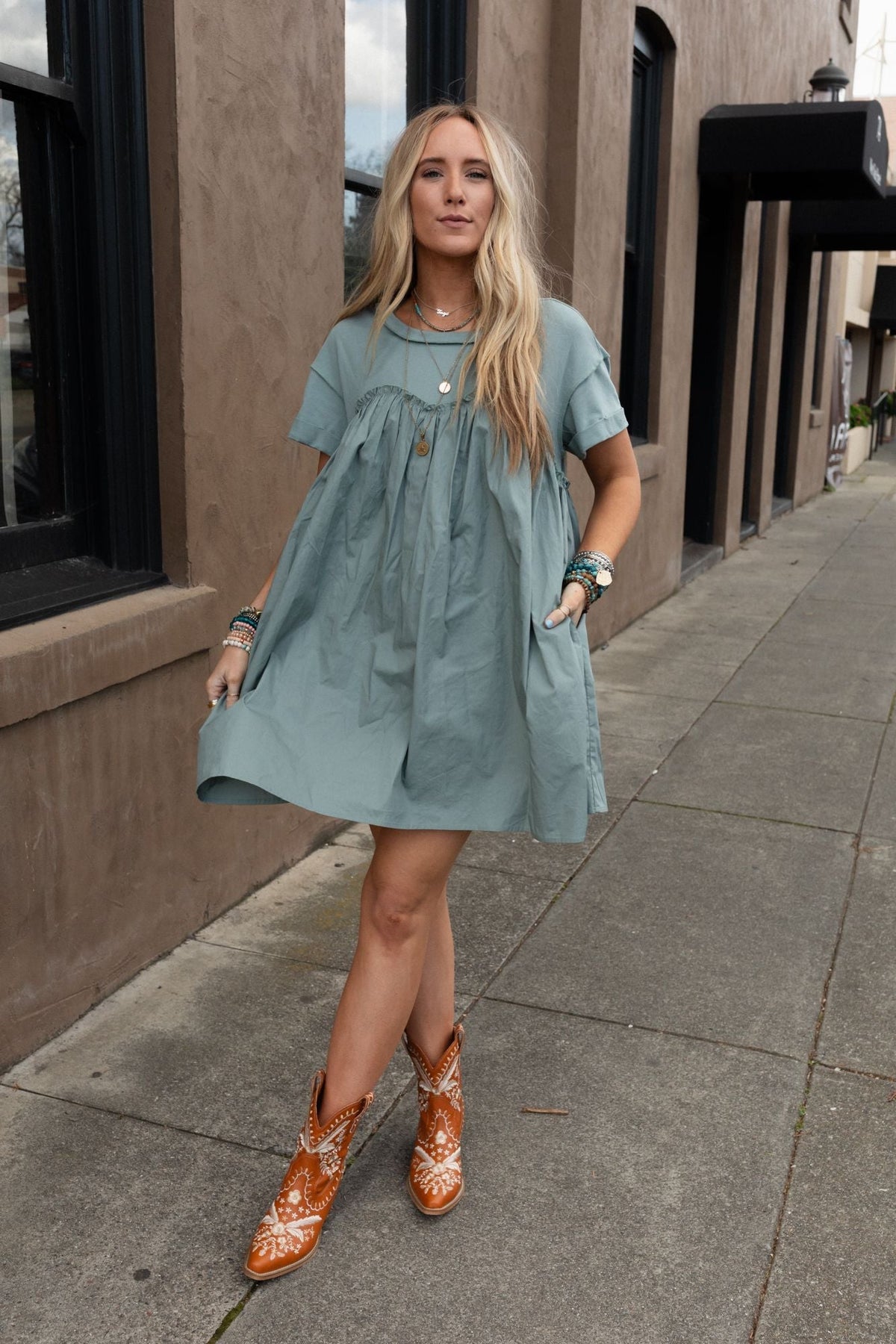Sweetheart Breeze Tee Dress - Sage - Pre Order