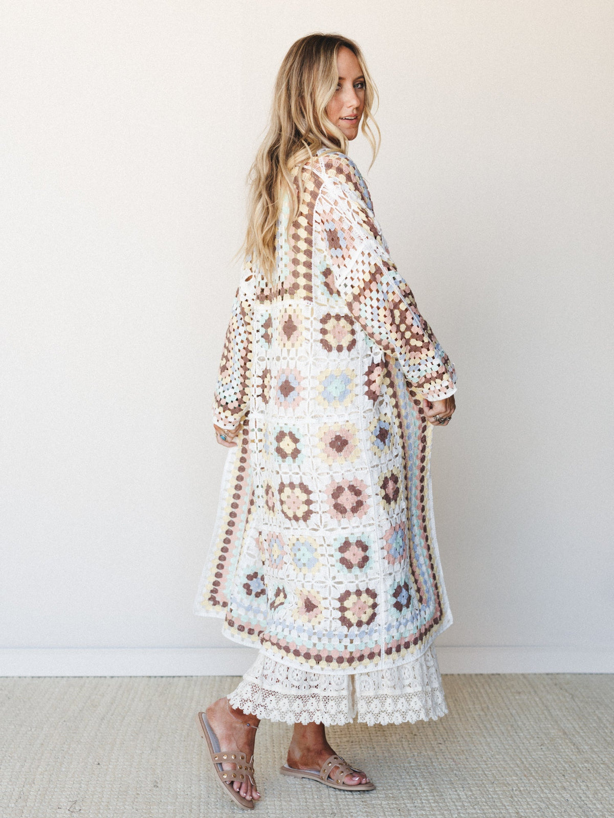 The Nest Soulful Wanderer Crochet Duster - Pastel Multi