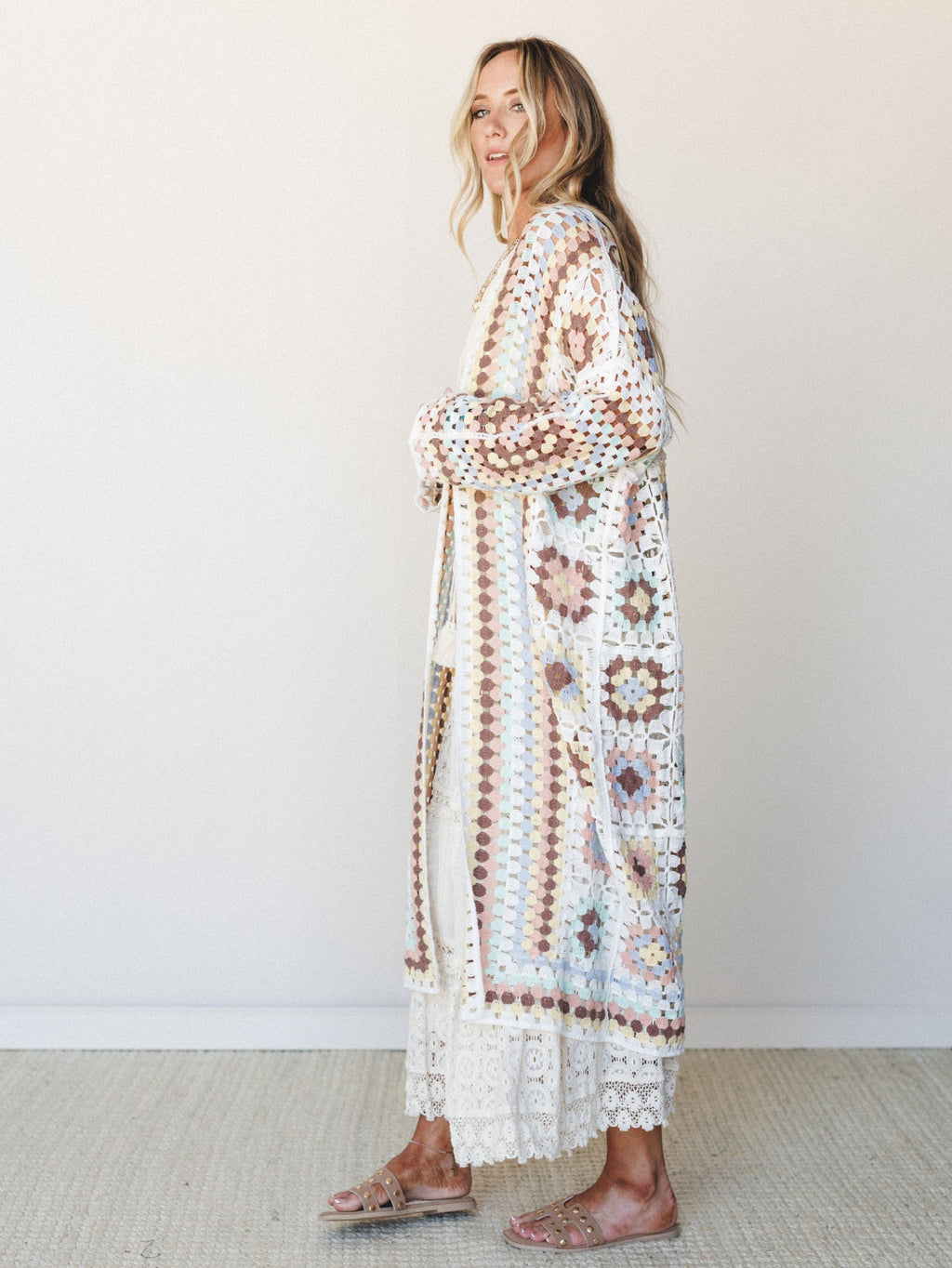 The Nest Soulful Wanderer Crochet Duster - Pastel Multi