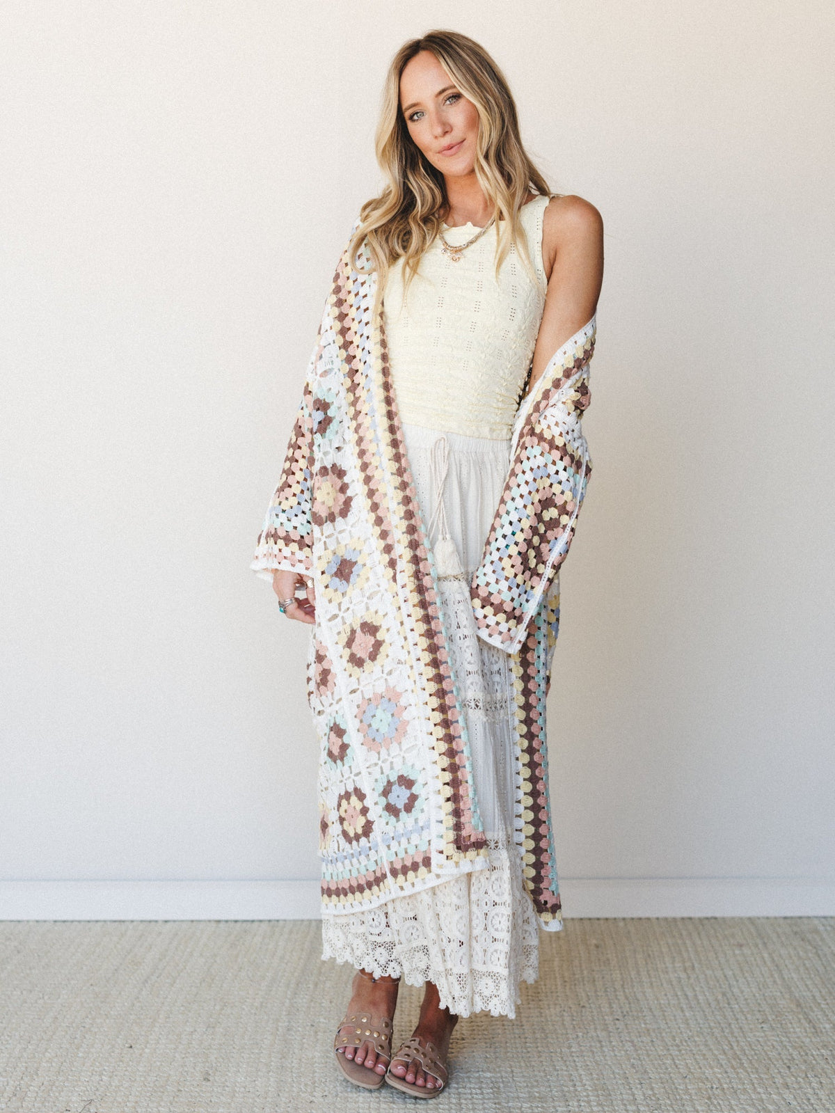 The Nest Soulful Wanderer Crochet Duster - Pastel Multi