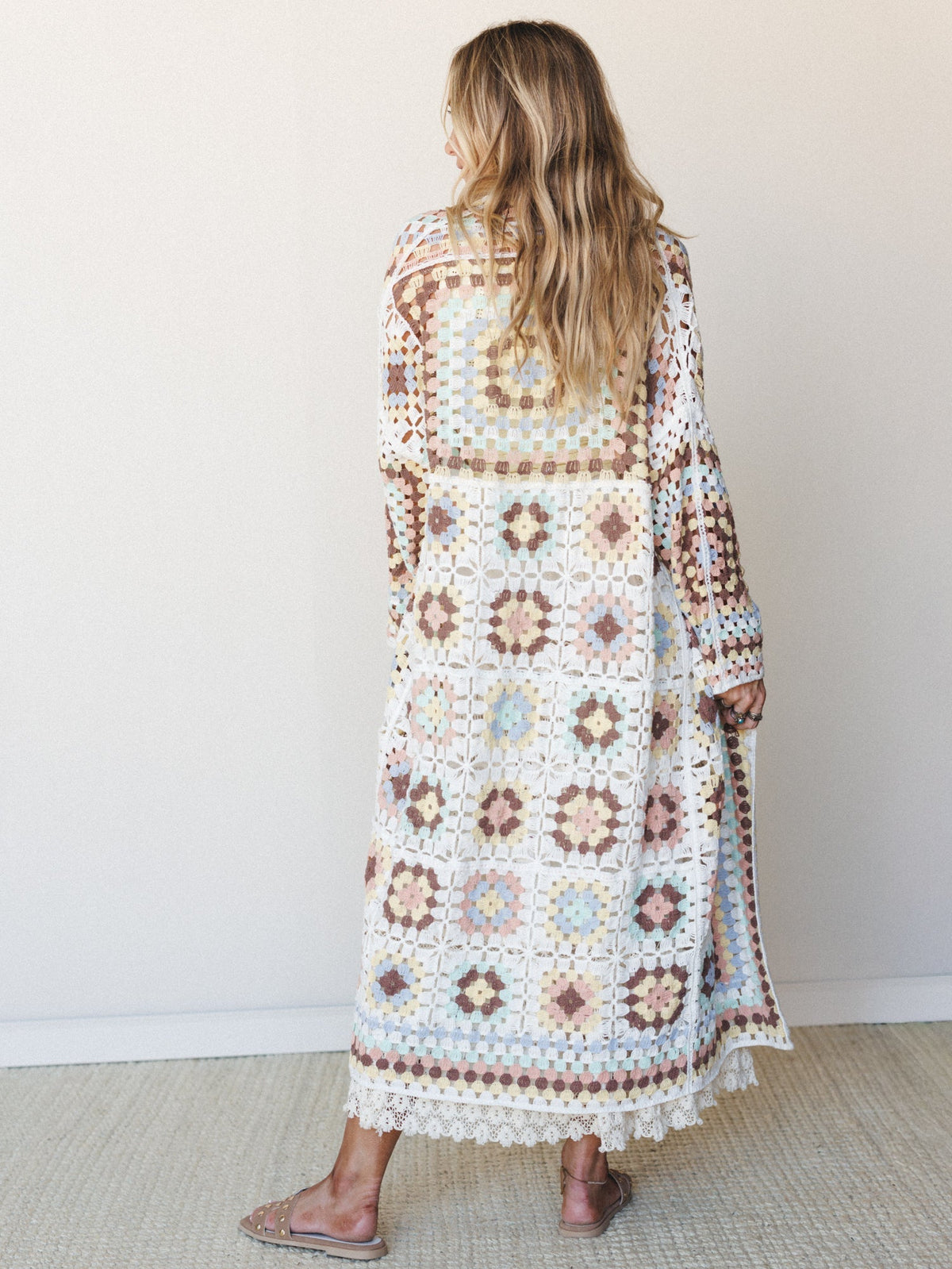 The Nest Soulful Wanderer Crochet Duster - Pastel Multi