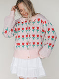Sweet Petals Cardigan  - Pink Red