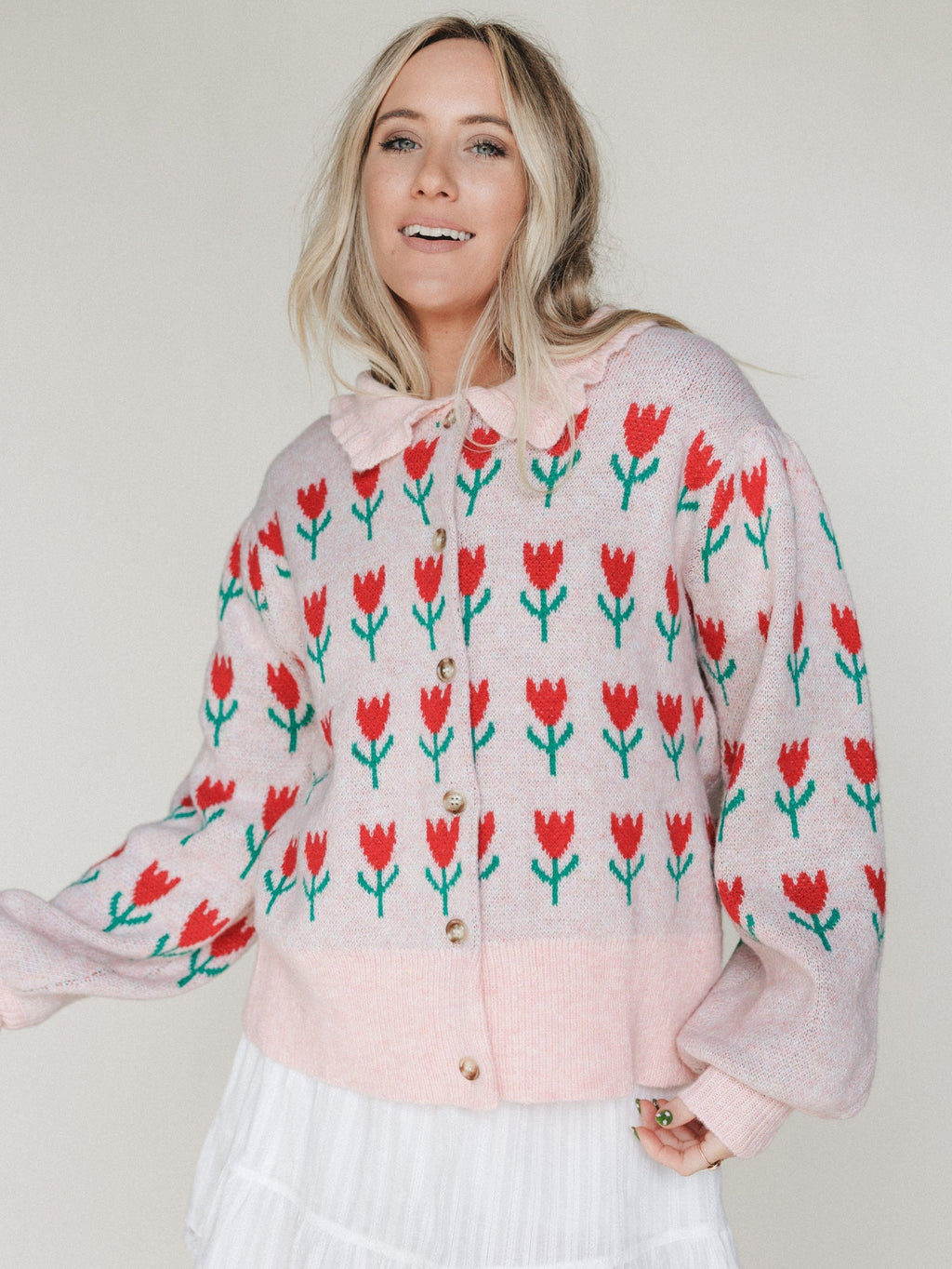 Sweet Petals Cardigan  - Pink Red