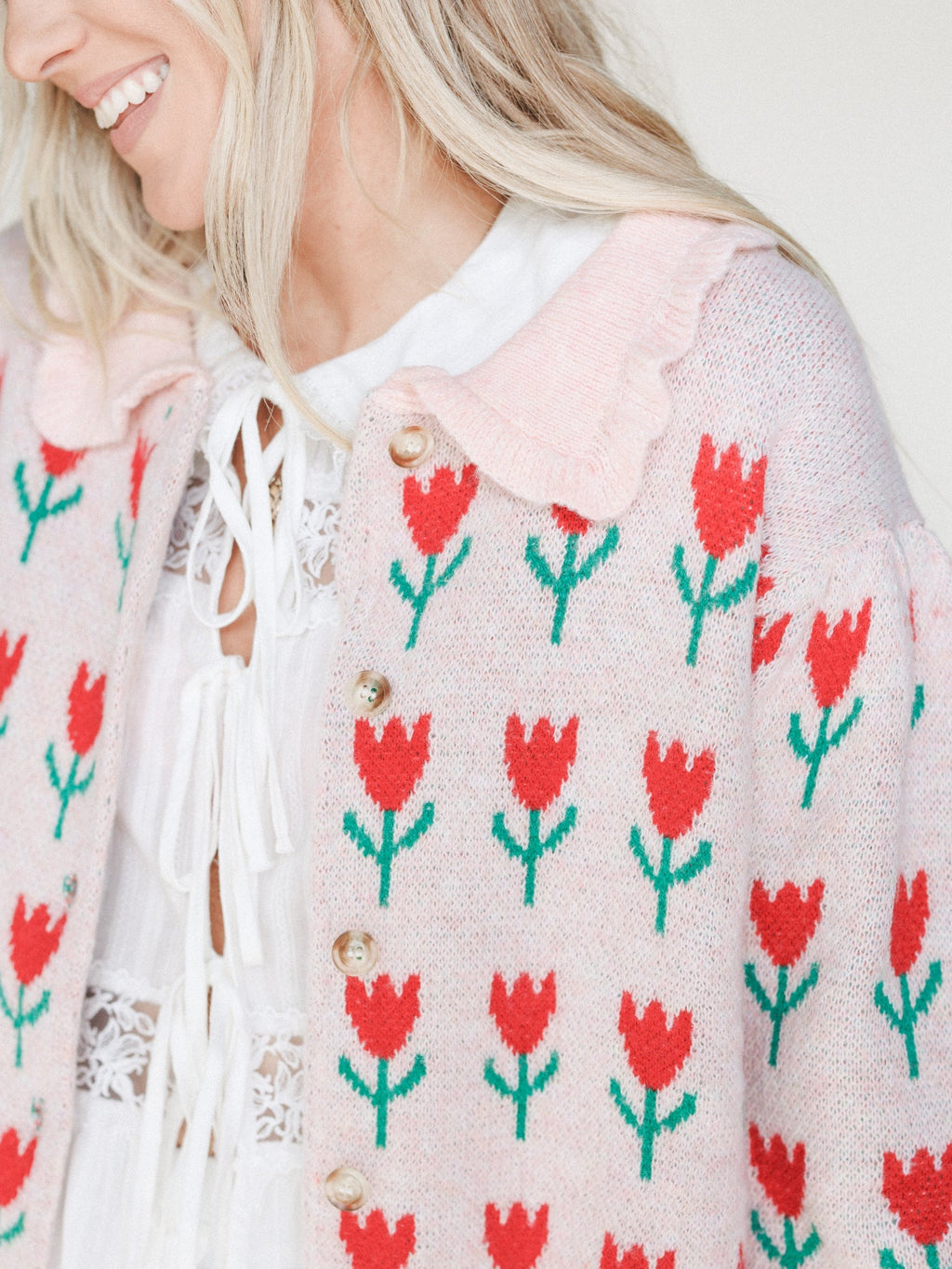 Sweet Petals Cardigan  - Pink Red