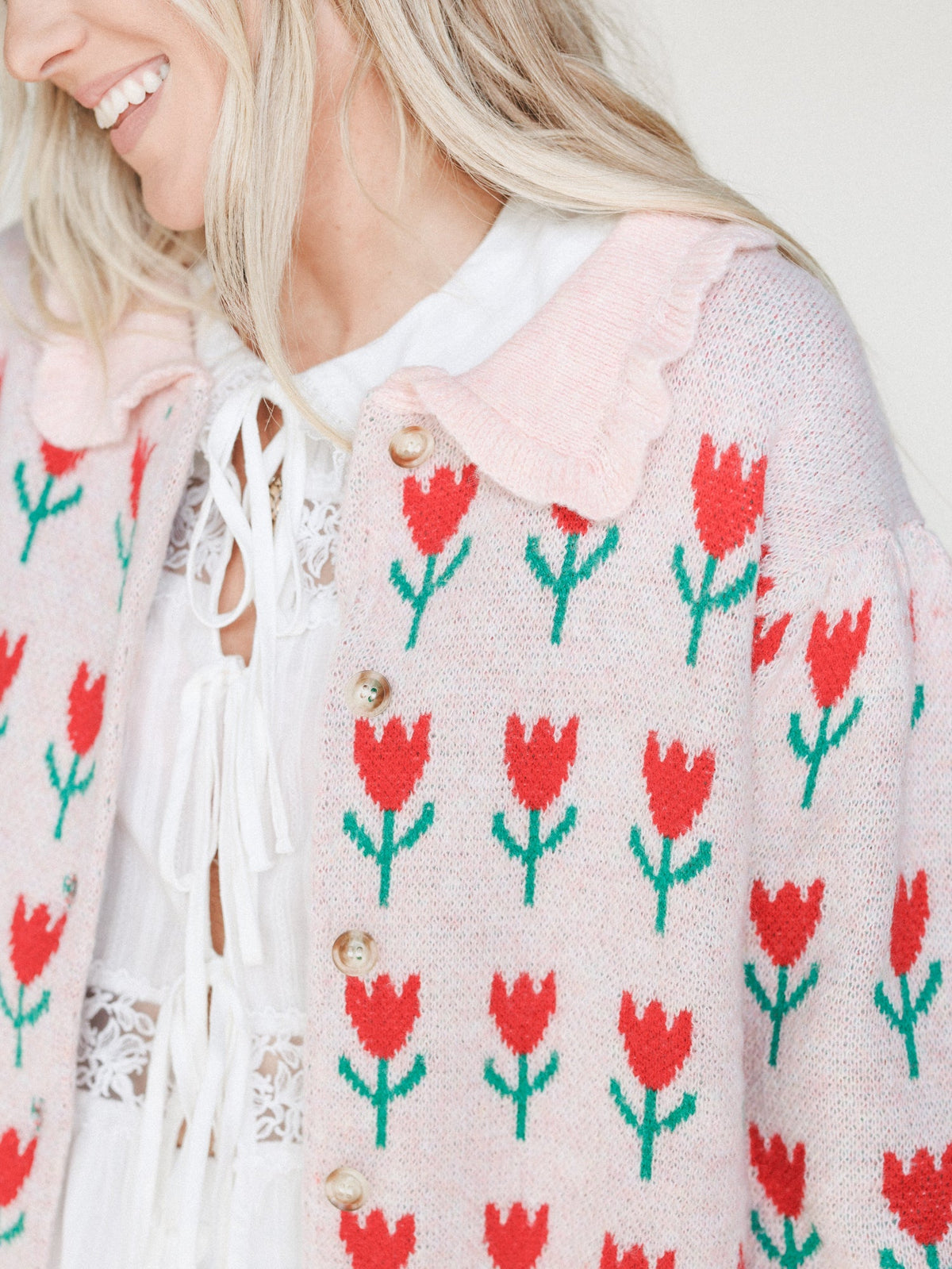 Sweet Petals Cardigan  - Pink Red