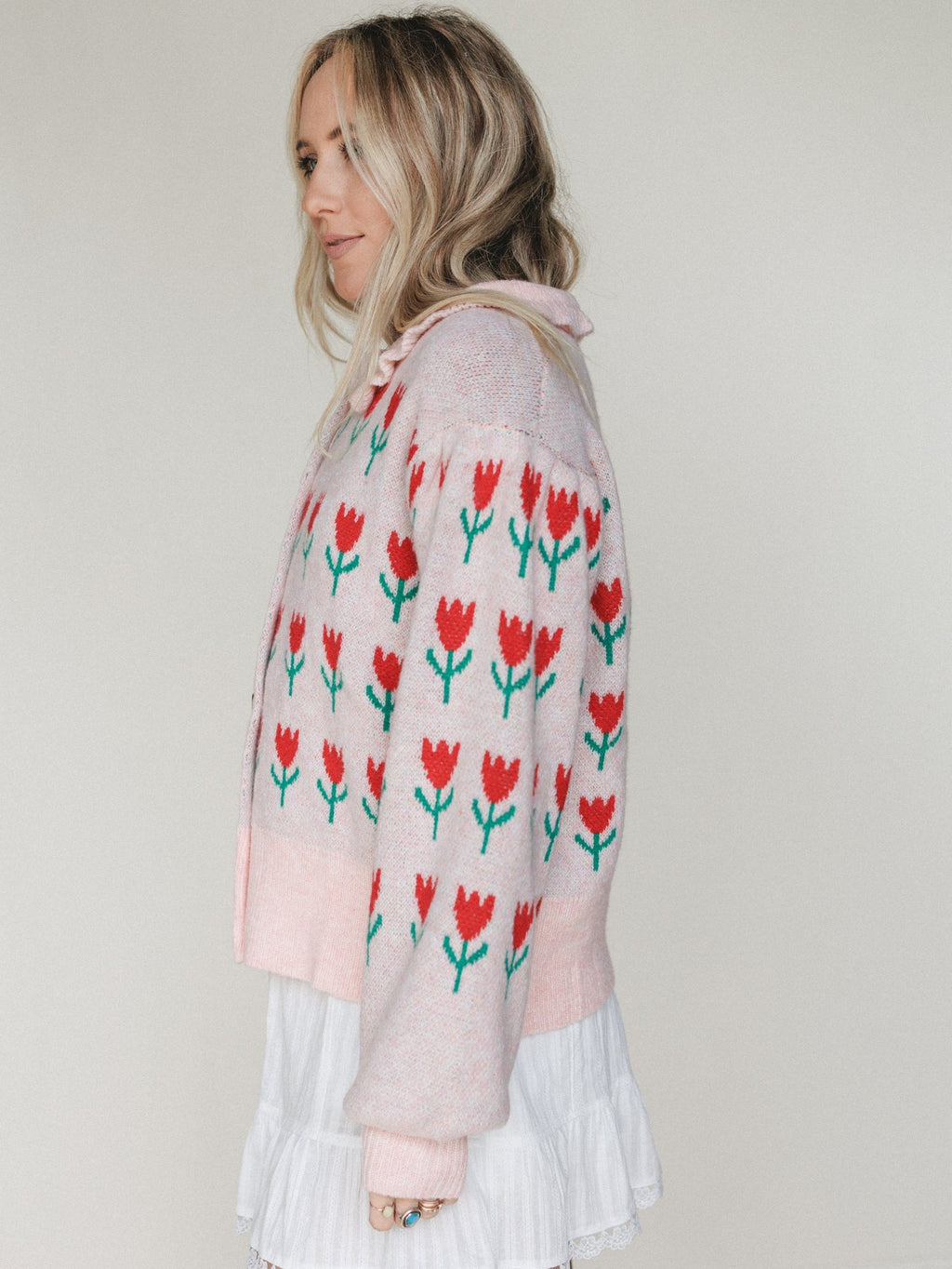 Sweet Petals Cardigan  - Pink Red