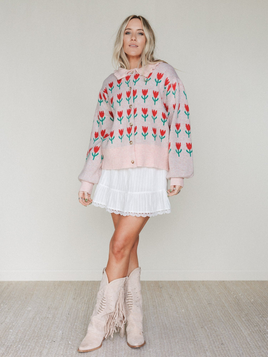 Sweet Petals Cardigan  - Pink Red