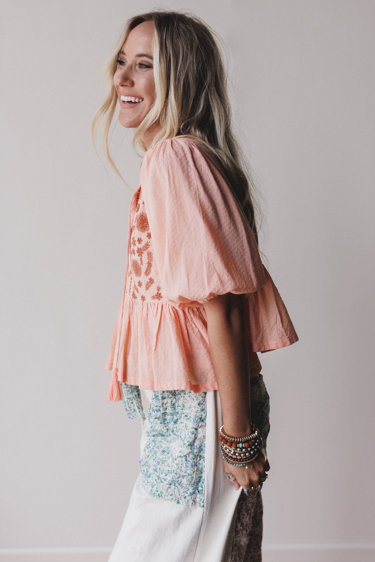 Louella Embroidered Peplum Top - Coral