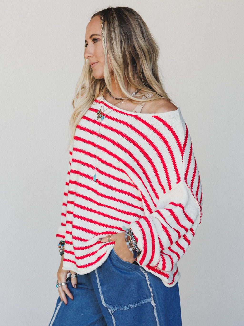 All My Stripes Oversized Sweater - Red