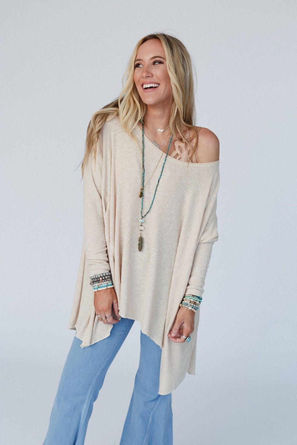 The Wren Long Sleeve Ribbed Tunic - Taupe