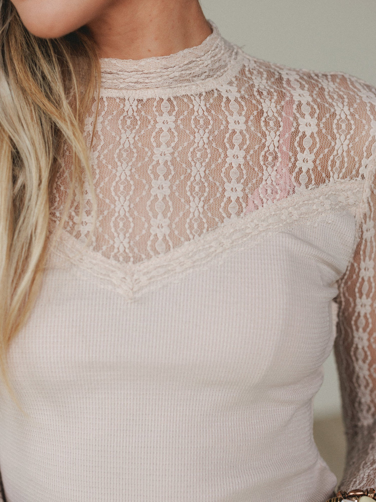 Soft Escape Lace Detail Top - Blush