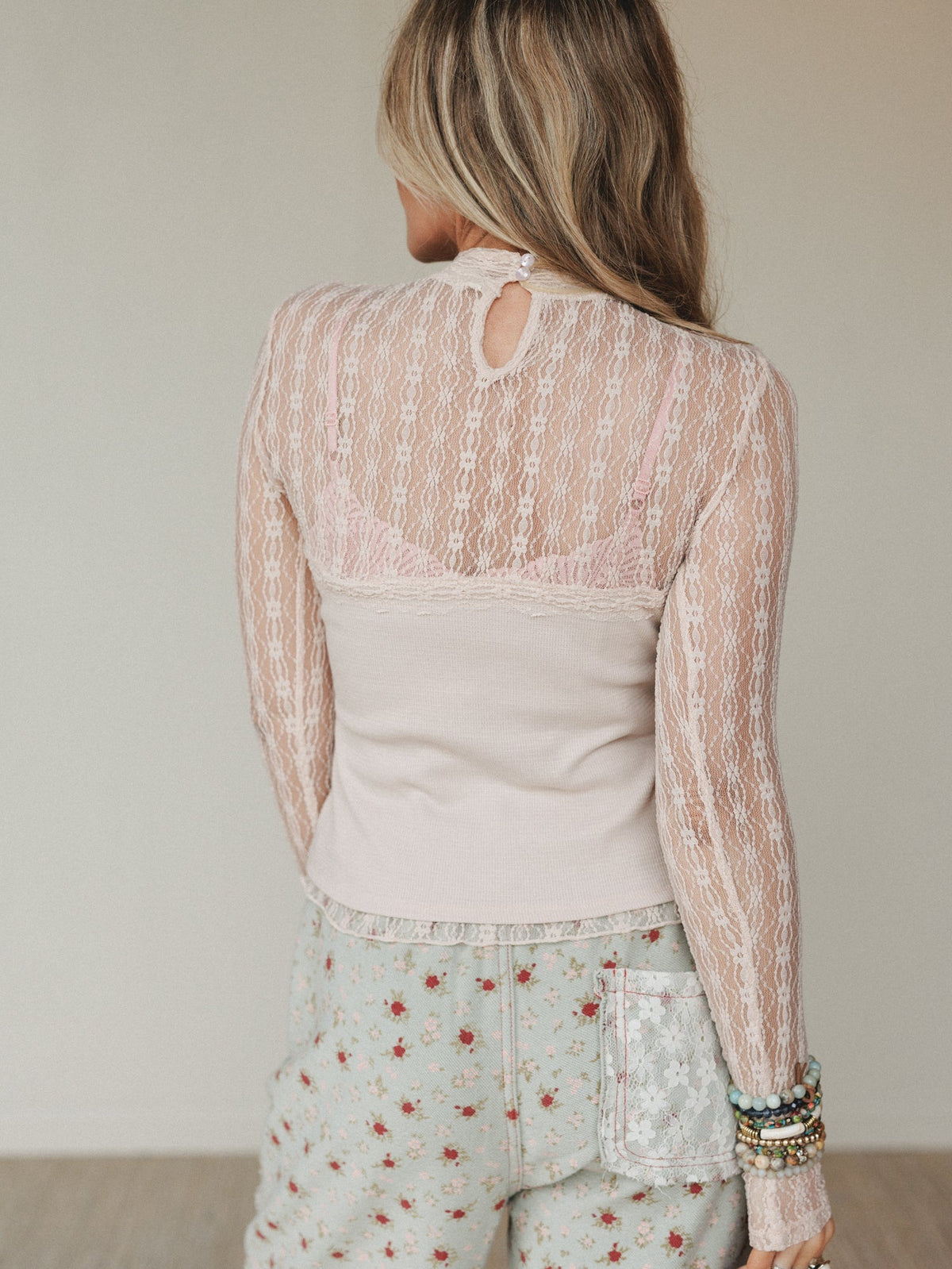 Soft Escape Lace Detail Top - Blush