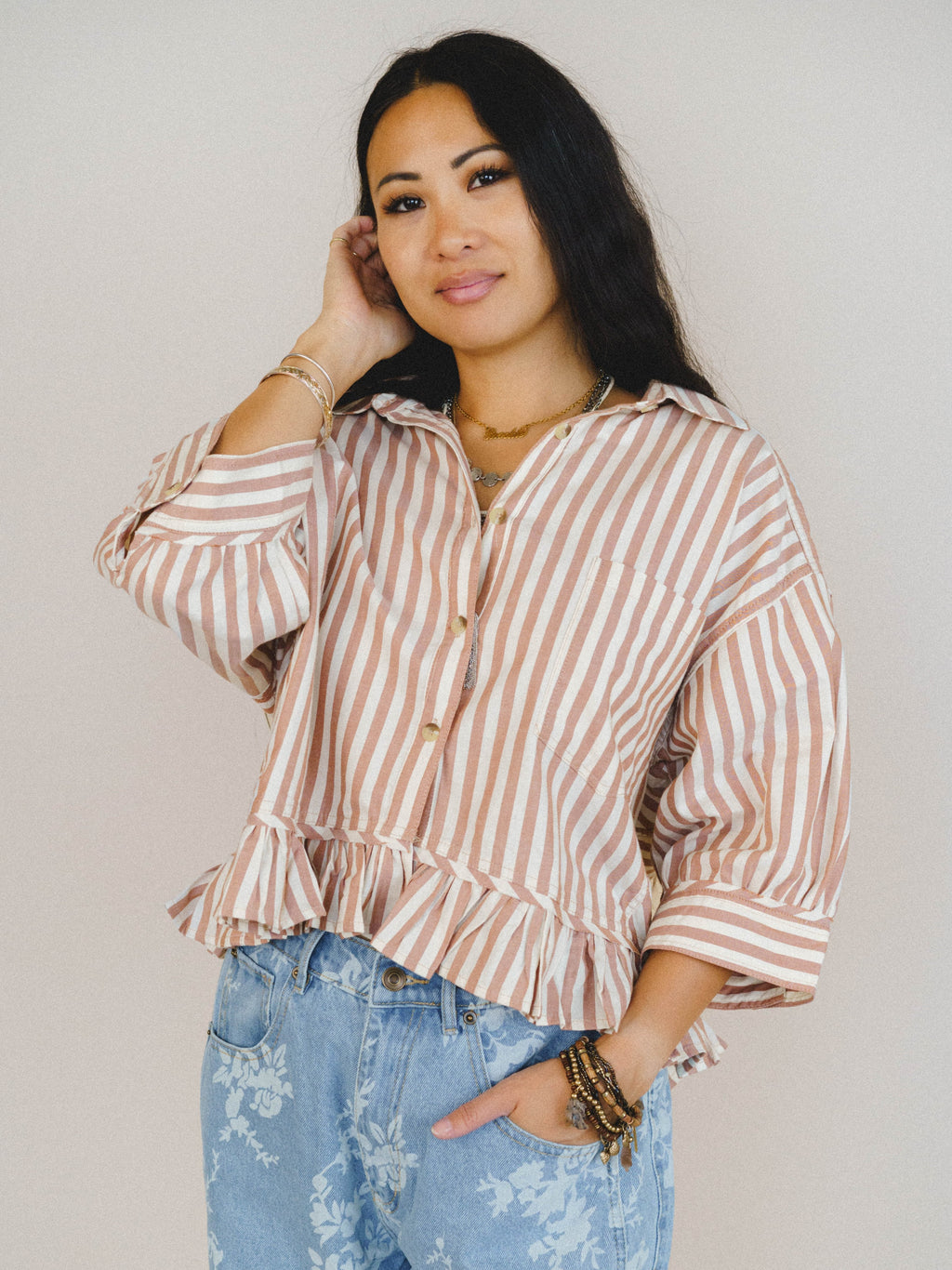 Go Time Blouse - Ivory Rust