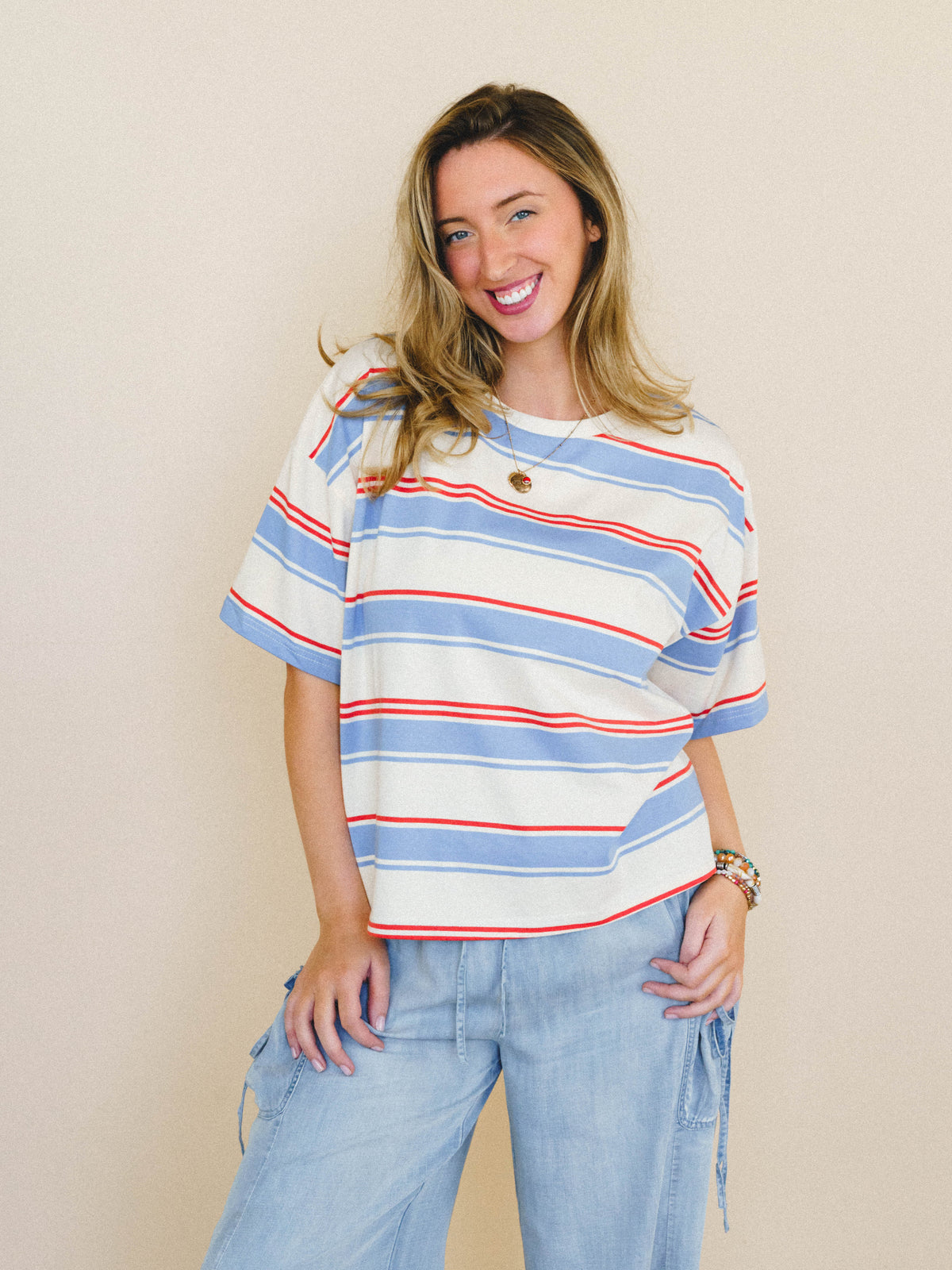 Good Times Rollin' Tee - Cream Blue