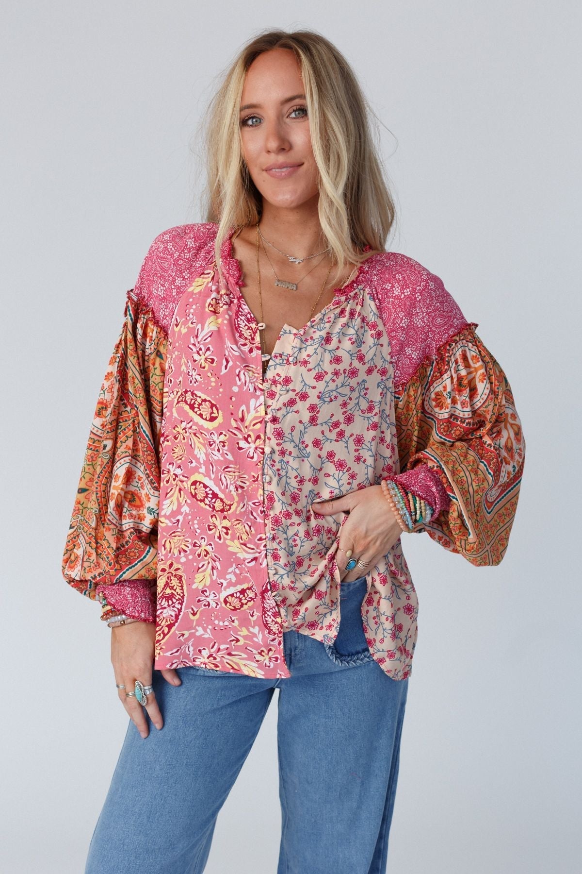 Danielle Mixed Floral Printed Top - Pink