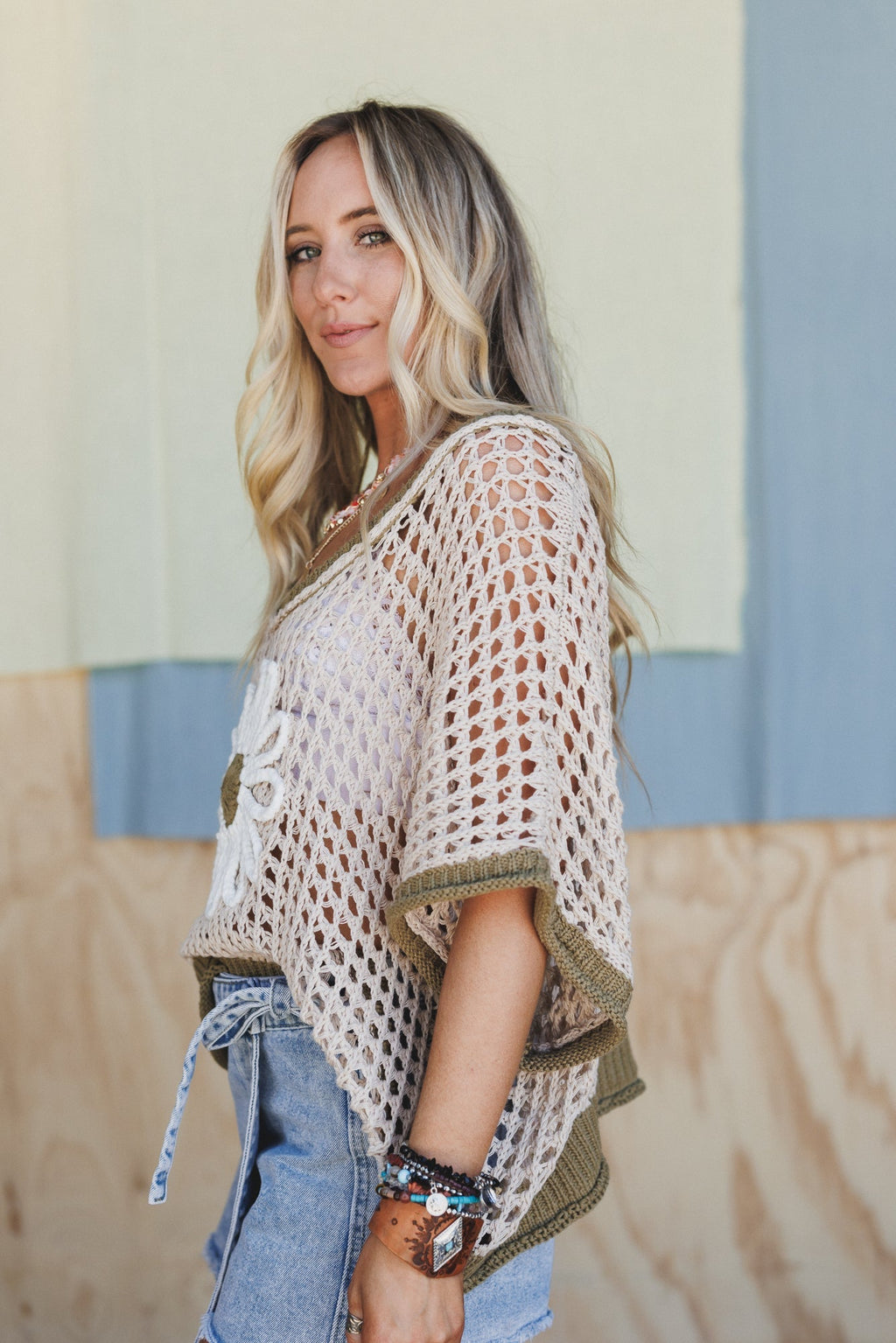 Beachy Breeze Flower Sweater - Beige