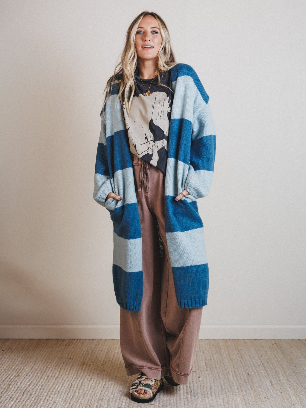 Late Afternoon Striped Cardigan - Blue