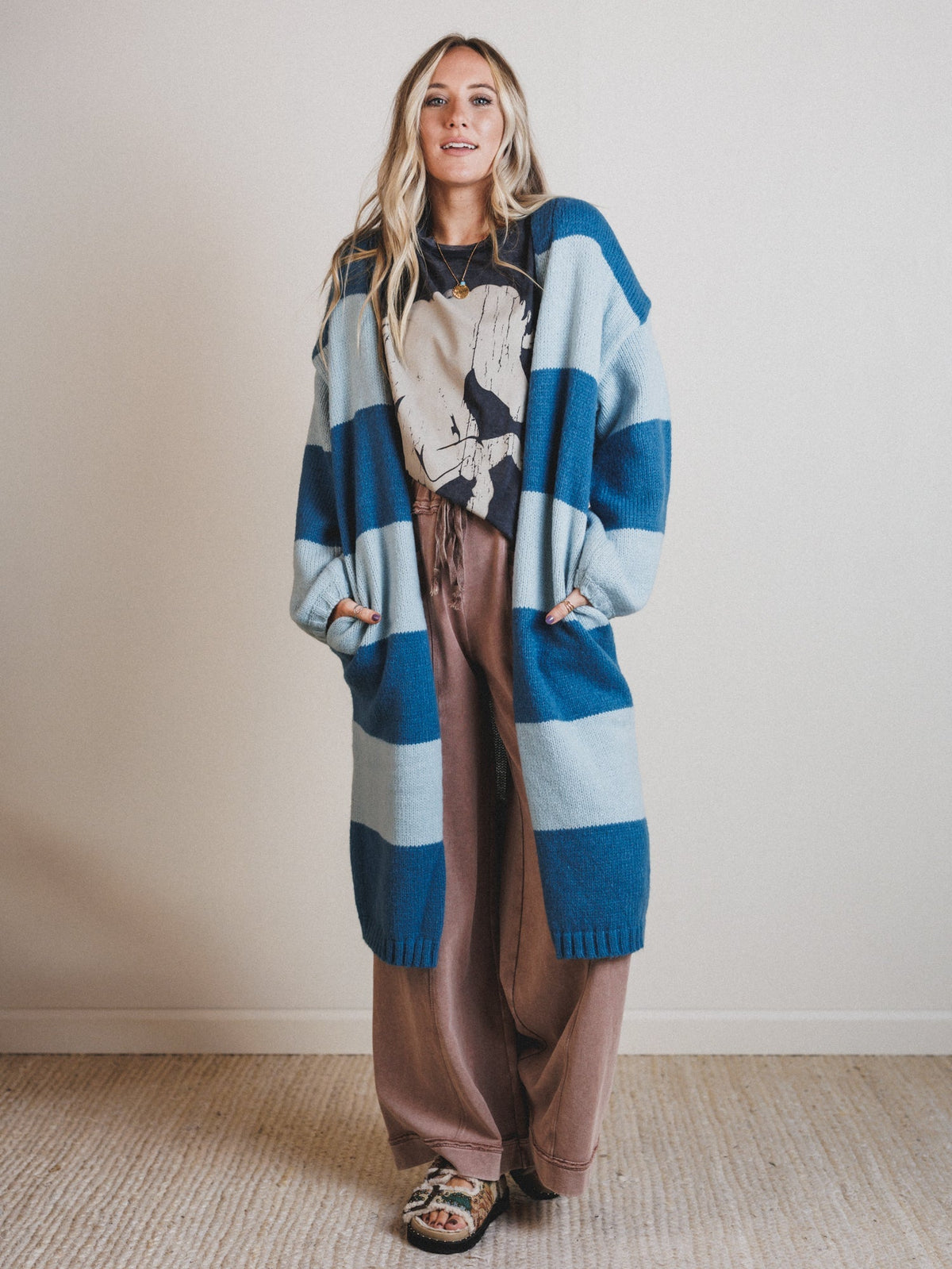 Late Afternoon Striped Cardigan - Blue