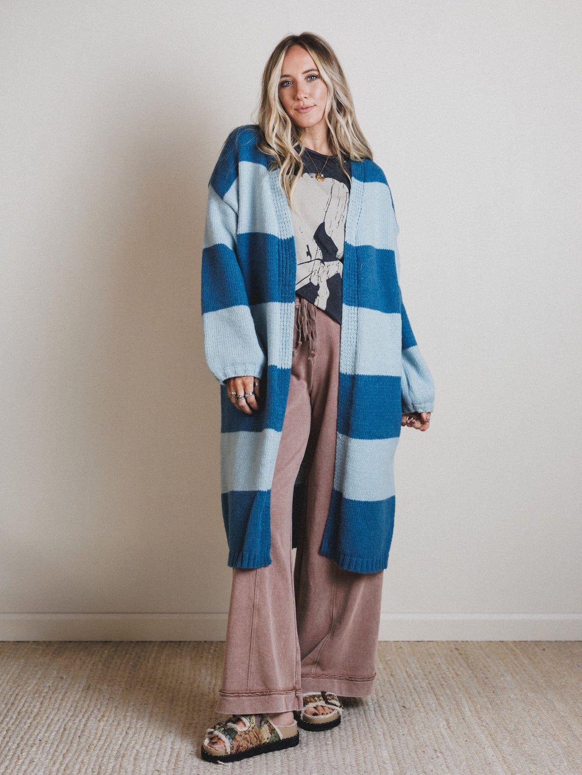 Late Afternoon Striped Cardigan - Blue