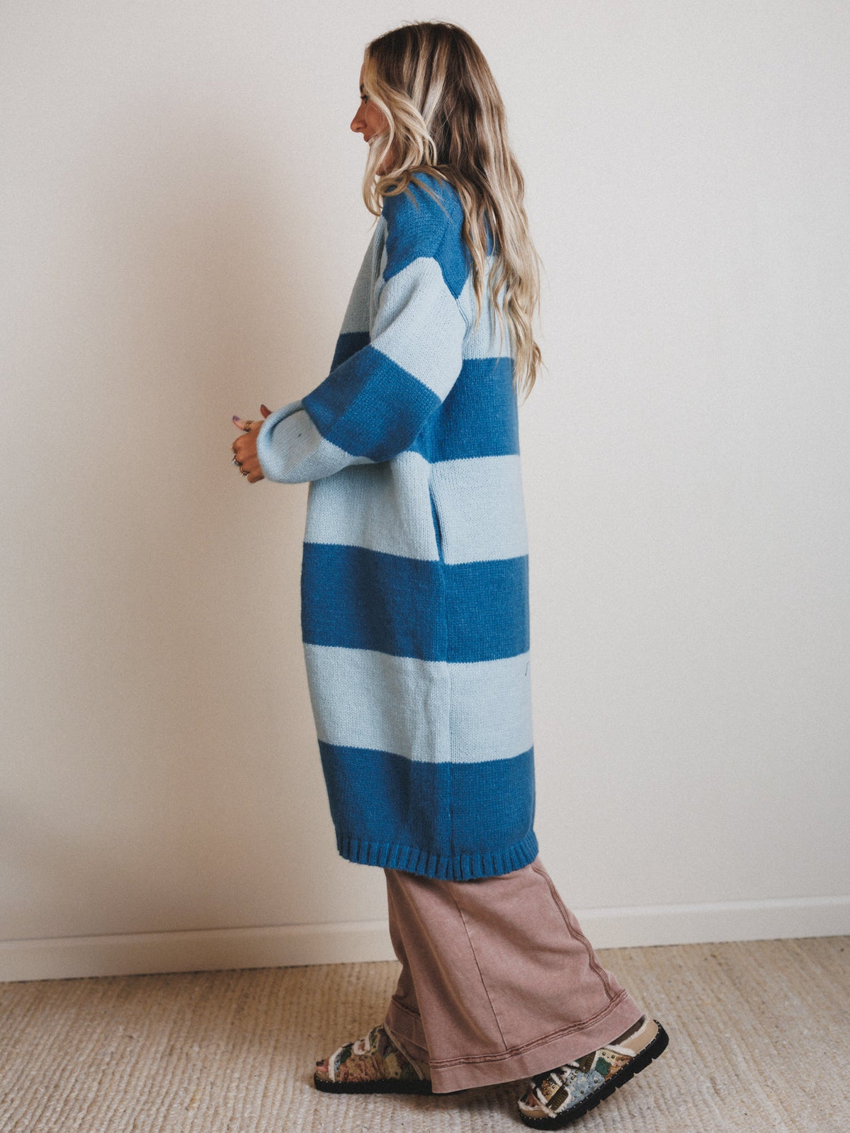 Late Afternoon Striped Cardigan - Blue