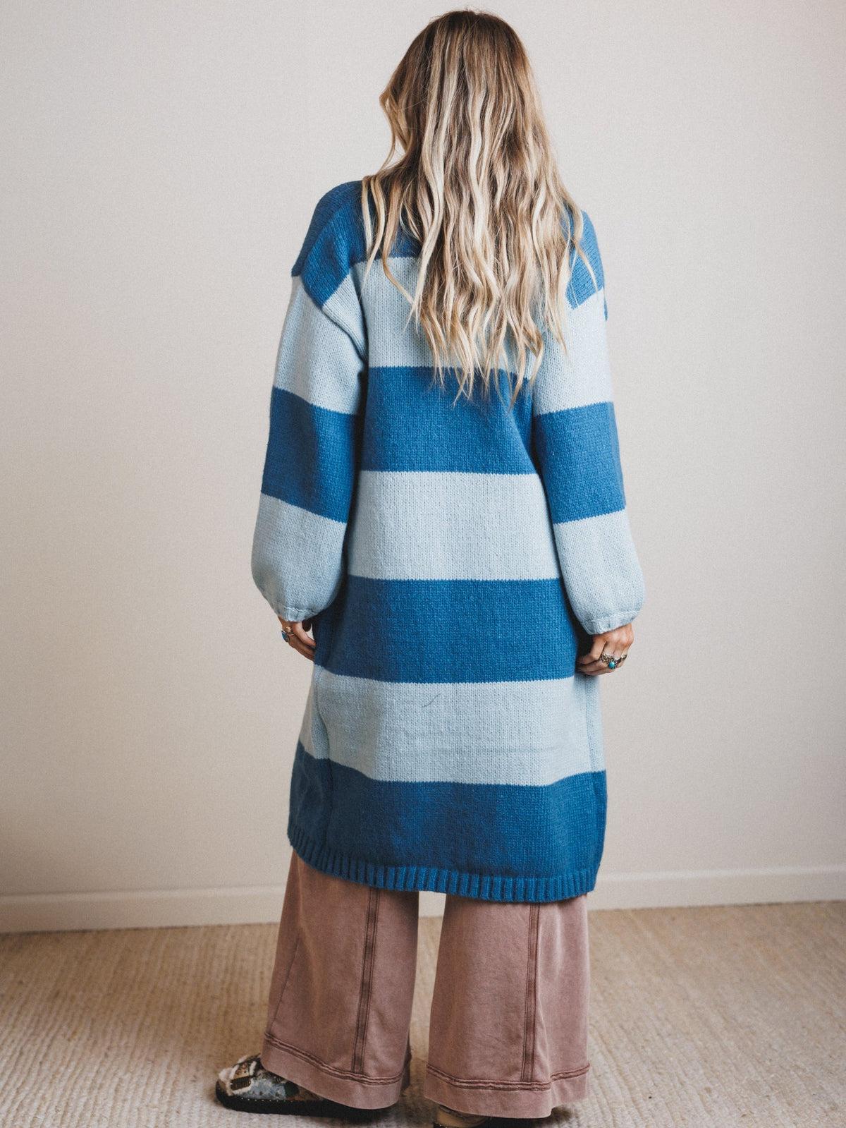 Late Afternoon Striped Cardigan - Blue