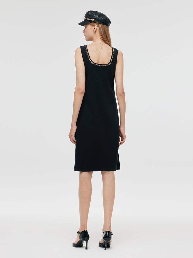 Chain Trim Knitted Jacket And Vest Dress Two-Piece Set
