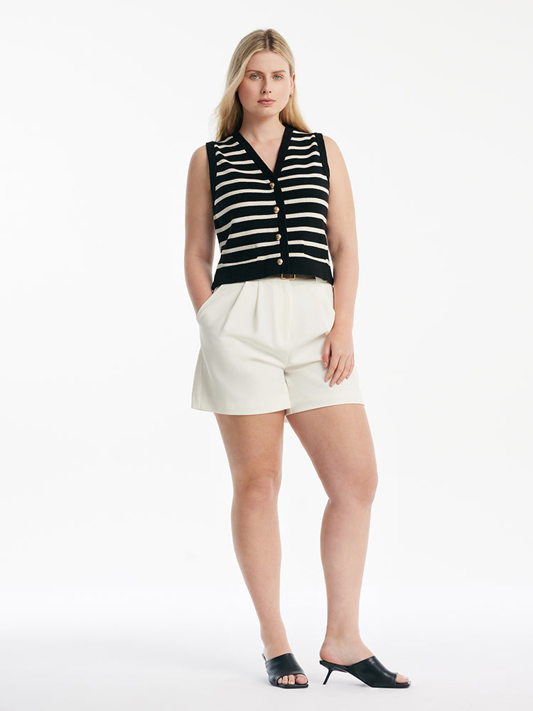 Knit Striped V-Neck Vest Cardigan