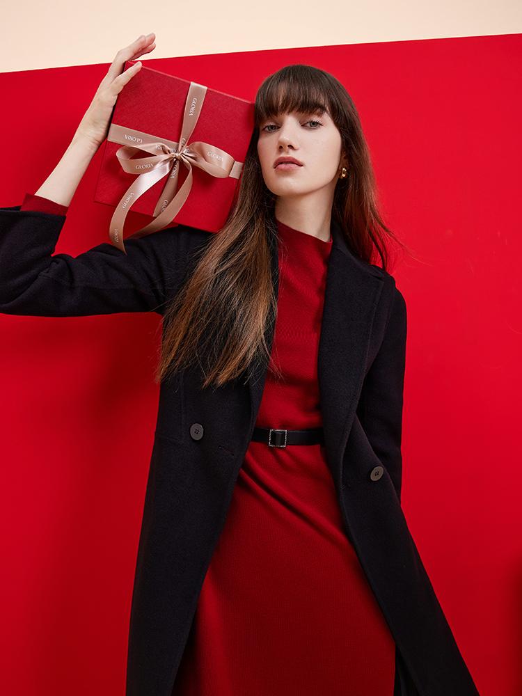 Mock Neck Long Sweater And Wool Pleated Skirt Two-Piece Set
