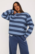 Before It's Too Late V Neck Oversized Sweater Navy/Blue