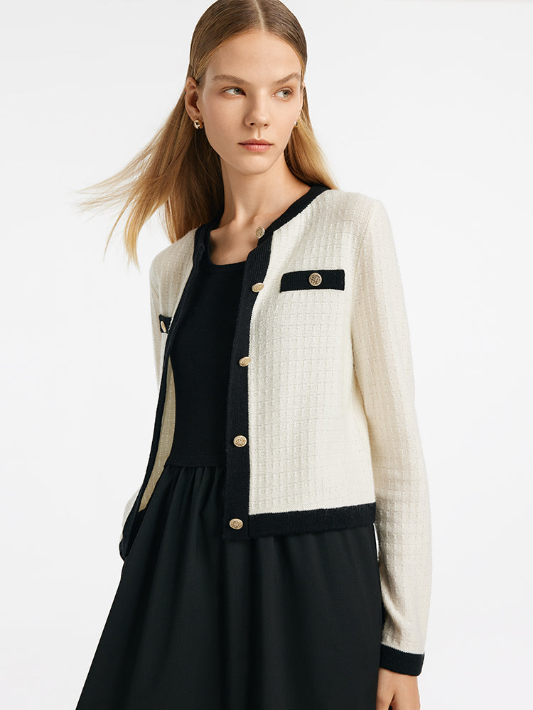 Pre-Order Contrast Trim Cardigan And Vest Dress Two-Piece Set