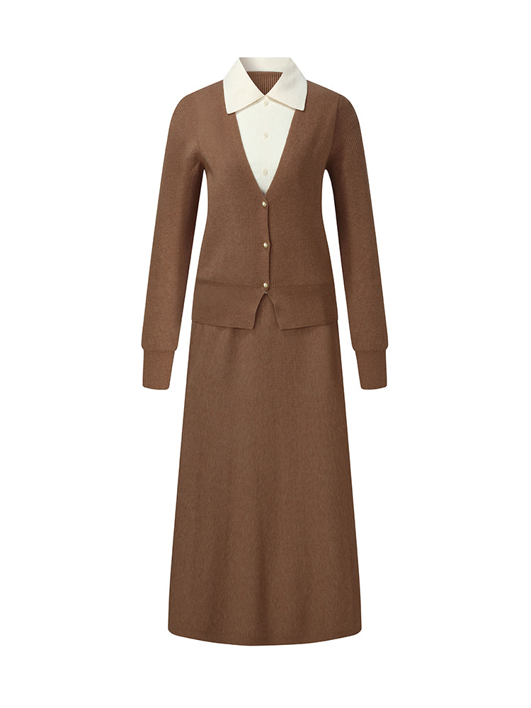Faux-Layered Knit Top And Skirt Two-Piece Set