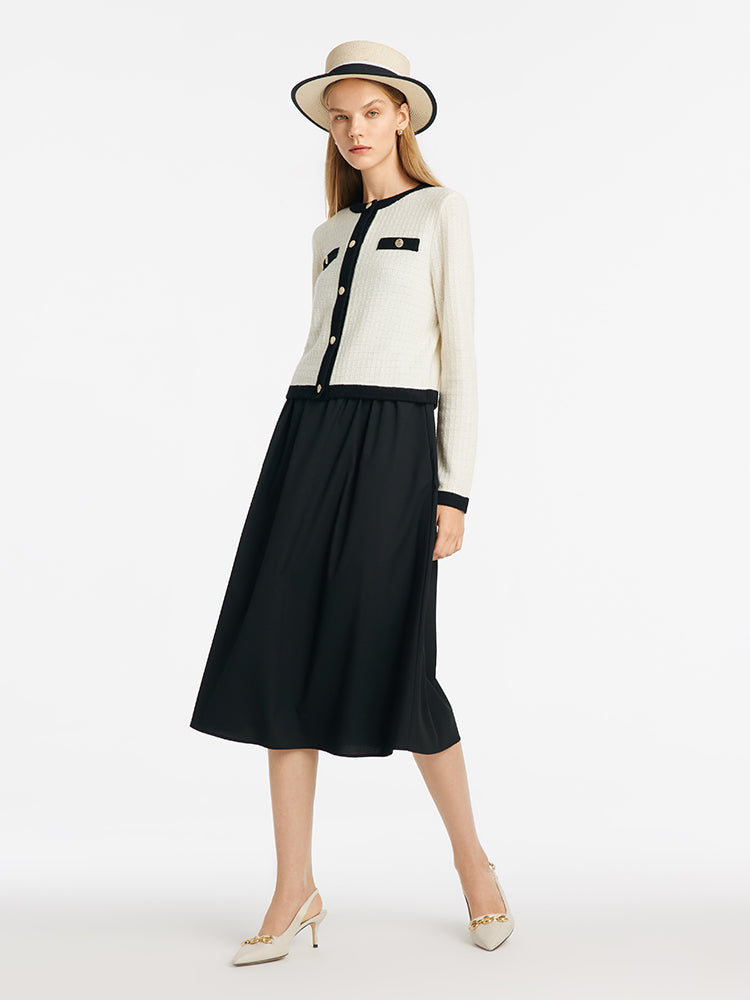 Pre-Order Contrast Trim Cardigan And Vest Dress Two-Piece Set