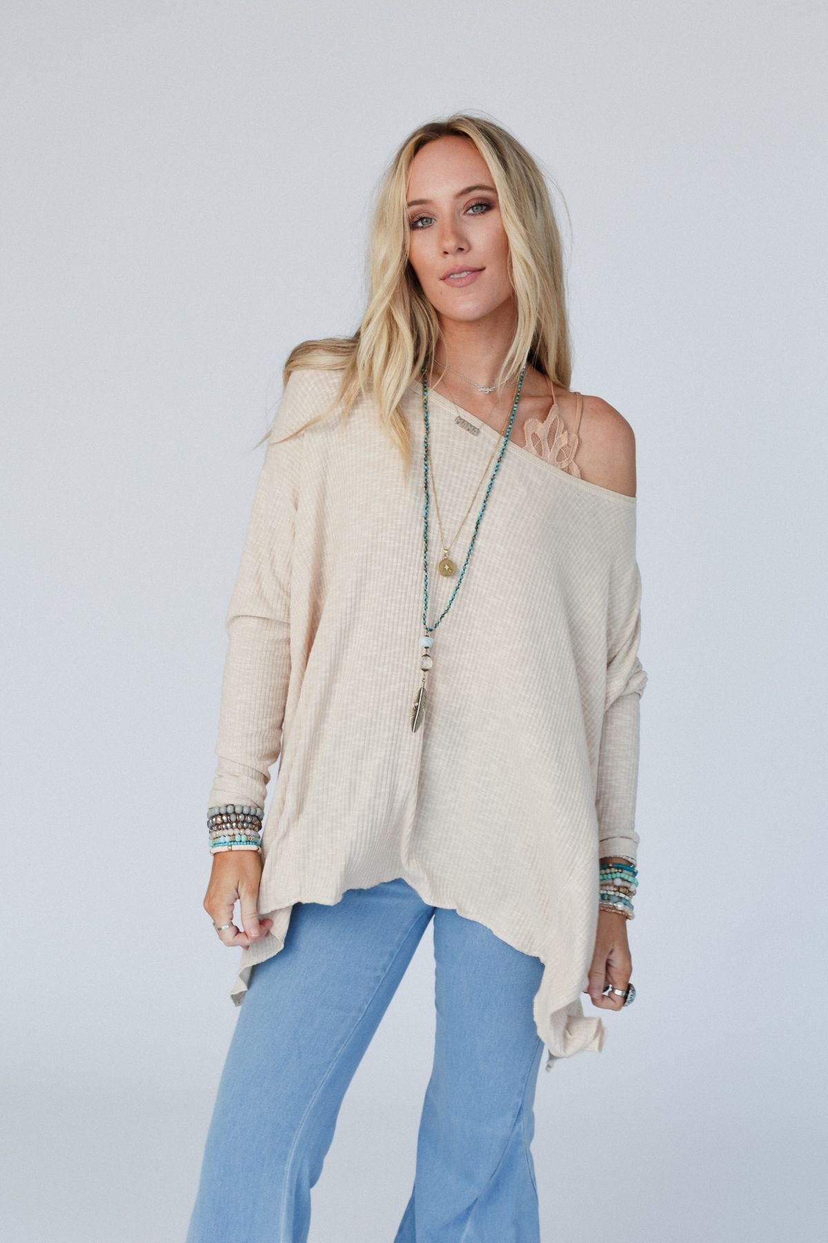 The Wren Long Sleeve Ribbed Tunic - Taupe