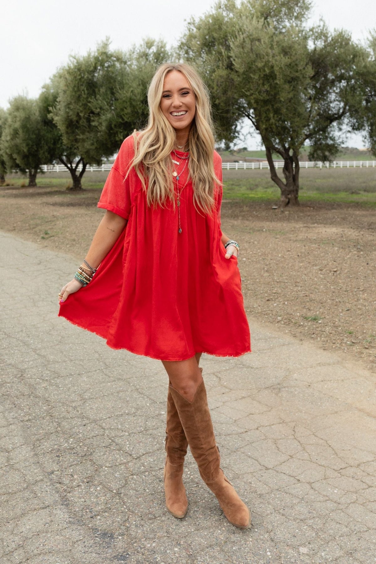 Keep In Touch Tunic Dress - Red - Pre Order