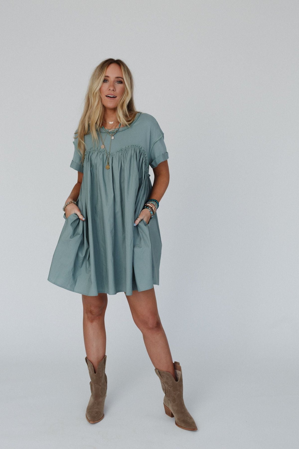 Sweetheart Breeze Tee Dress - Sage - Pre Order