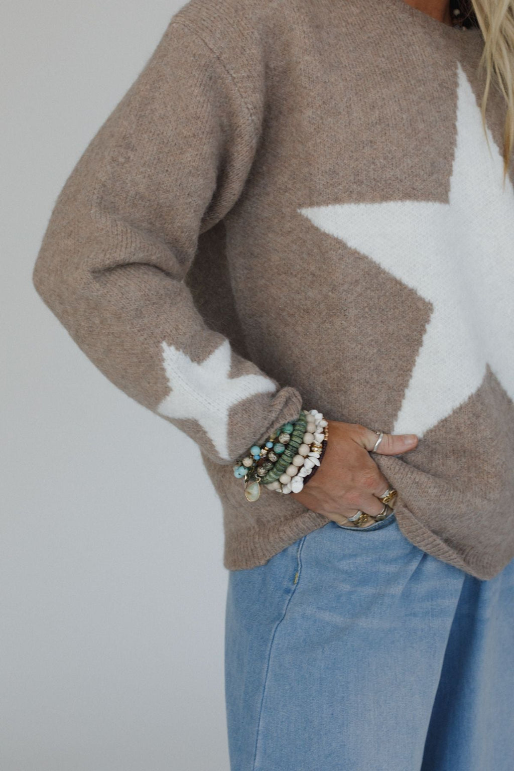 Corrine Star Print Sweater - Latte